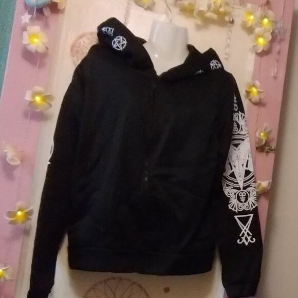 Baphomet Wiccan Symbols Hoodie Gothic Pentagram Witchcraft Pagan Hooded Jacket - Picture 8 of 12